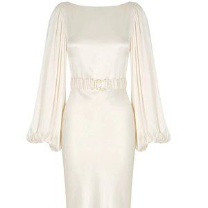 SHONA JOY - LA LUNE BALLOON SLEEVE MIDI DRESS WITH BELT - CREAM
